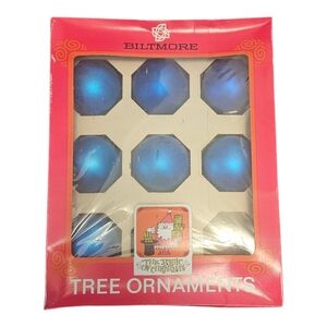 8 Vintage George Franke and Sons Glass Ornaments Satin Blue in Original Box